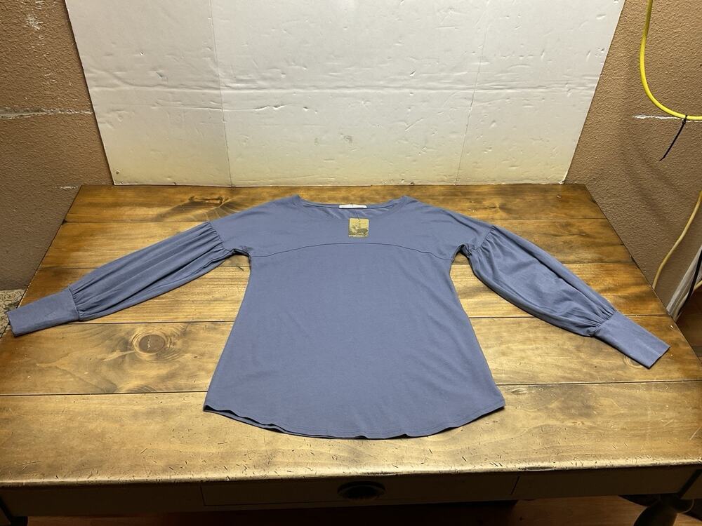 NWT Peruvian Connection Blue Poet Top Long Balloon Sleeve Pima Cotton Shirt M